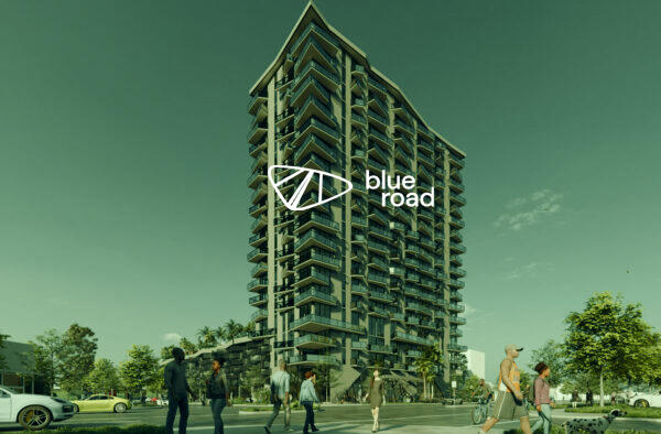 Proyecto de desarrollo Blue Road – Innovación con visión de futuro Fachada exterior de un proyecto de Blue Road con arquitectura contemporánea y diseño de espacios pensado al detalle.